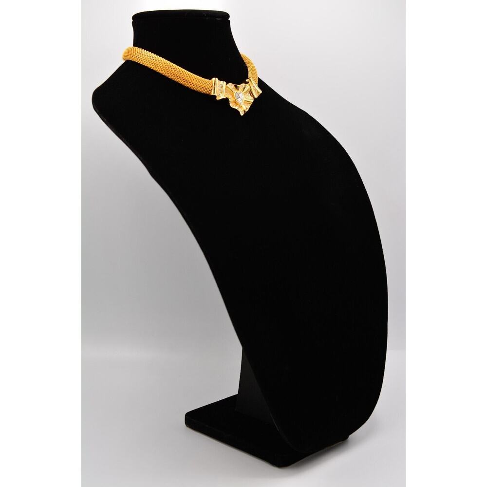 Givenchy Vintage Crystal Heart Choker Necklace Brushed Gold NOS Signed 80s Bin7A - Picture 4 of 12